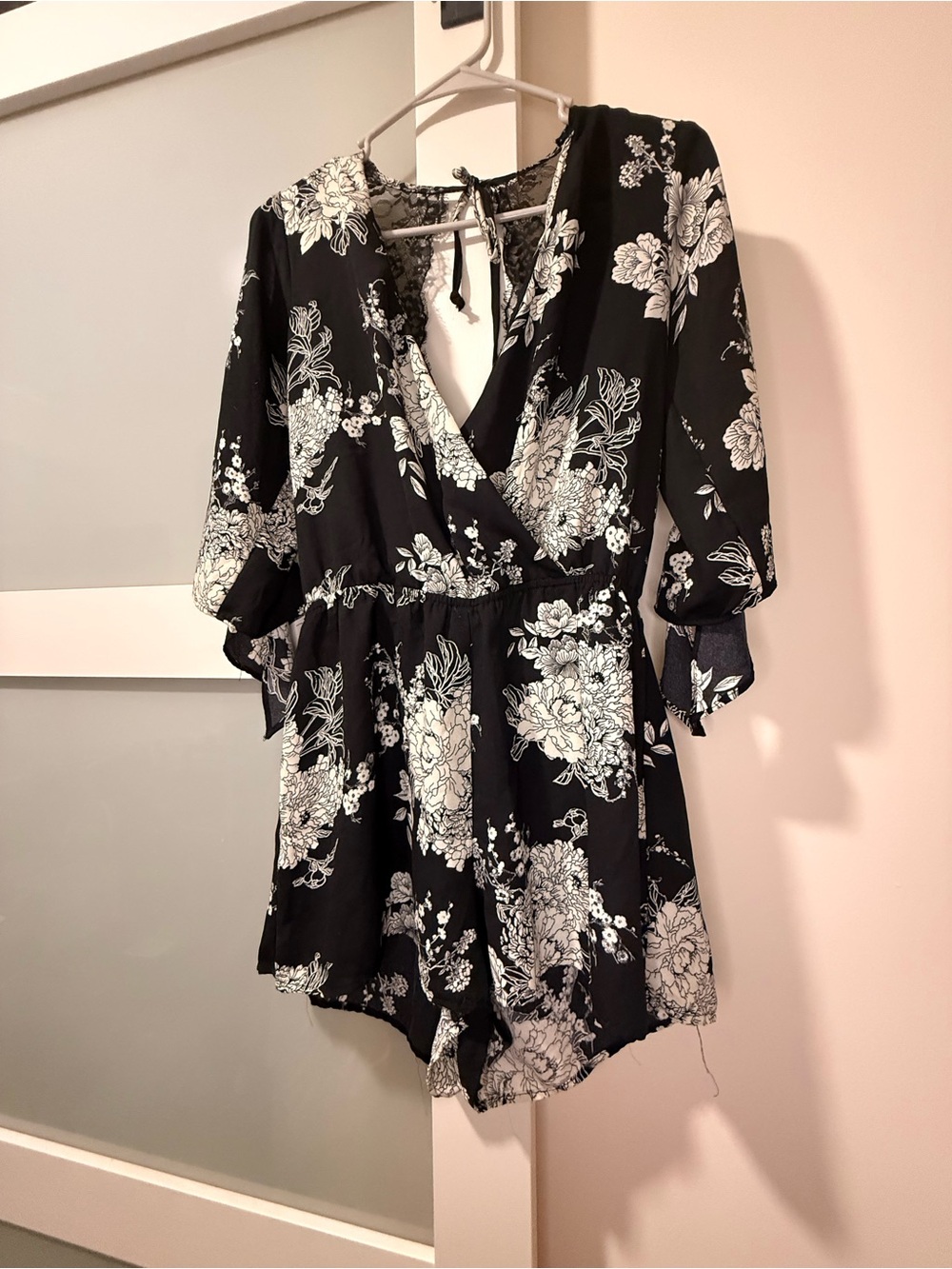 Black Floral V-Neck Women’s Wrap Romper